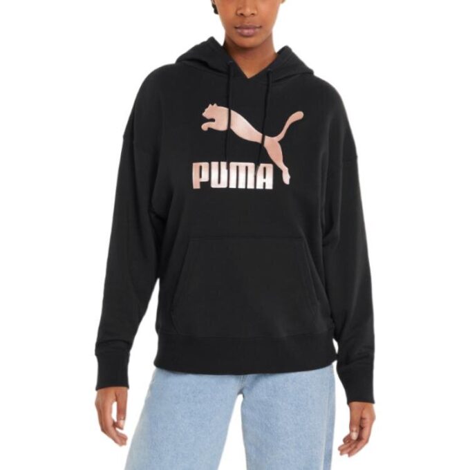 (WMNS) Duża bluza sportowa z kapturem i logo Athleisure w kolorze czarnym i różowym