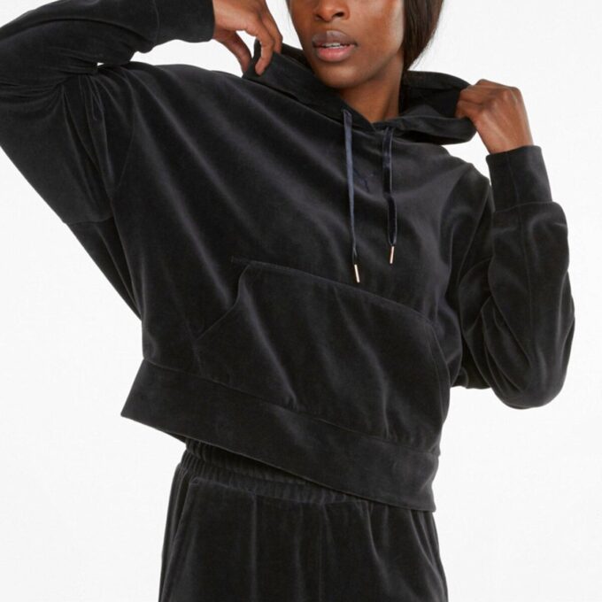 (WMNS) Jej welurowa bluza z kapturem „Czarna”