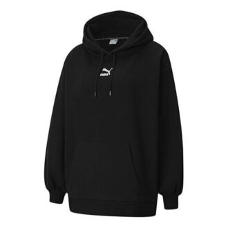 (WMNS) Klasyczna bluza z kapturem z nadrukiem logo w dużym rozmiarze, czarna