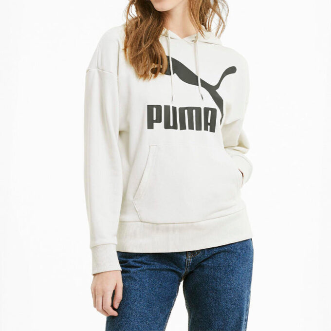 (WMNS) Klasyczna bluza z kapturem z nadrukiem logo w kolorze szarym