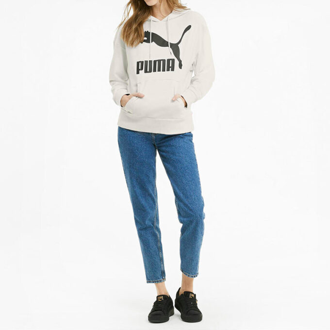 (WMNS) Klasyczna bluza z kapturem z nadrukiem logo w kolorze szarym