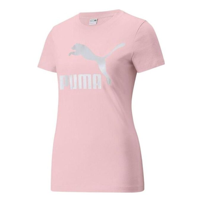 (WMNS) Koszulka z klasycznym logo, duży nadruk logo, sportowy krótki rękaw, różowa