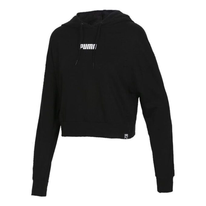 (WMNS) Krótka bluza z kapturem z logo „Czarna”