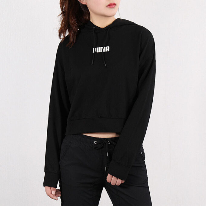 (WMNS) Krótka bluza z kapturem z logo „Czarna”
