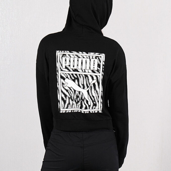 (WMNS) Krótka bluza z kapturem z logo „Czarna”
