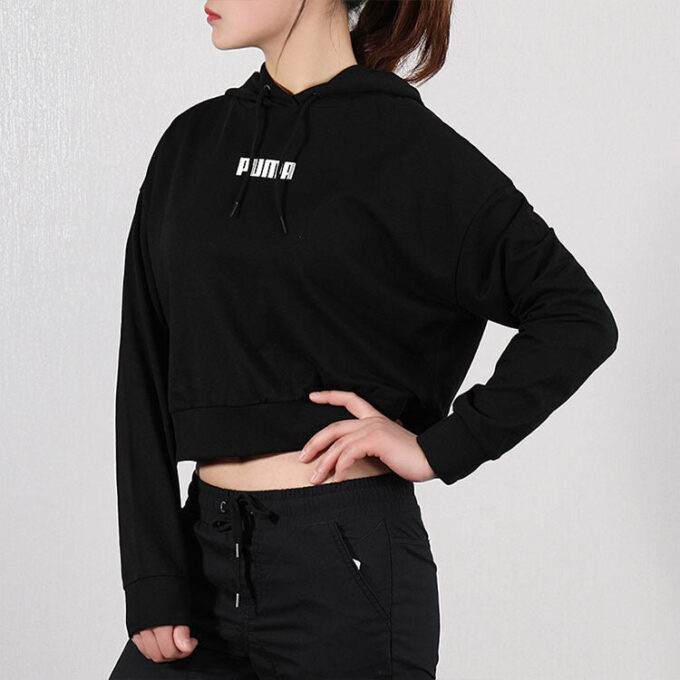 (WMNS) Krótka bluza z kapturem z logo „Czarna”