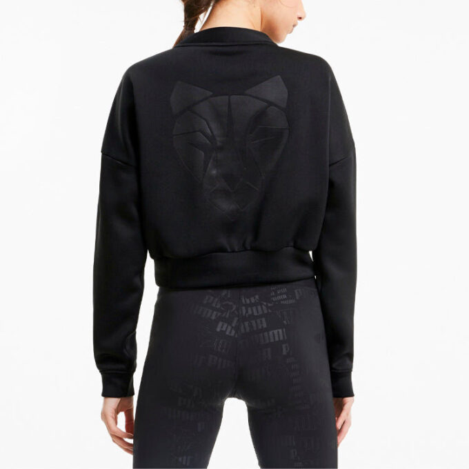 (WMNS) Krótka bluza z okrągłym dekoltem i nadrukiem z logo pociągu w kolorze czarnym