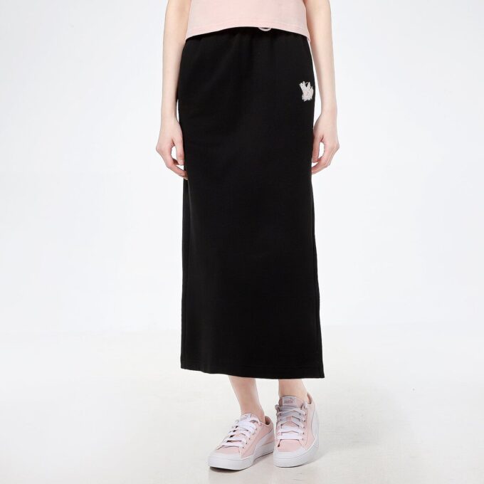 (WMNS) Spódnica z nadrukiem logo, długa, do połowy łydki, czarna