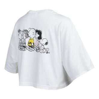 (WMNS) x PEANUTS Haftowane logo Bluzka z okrągłym dekoltem i krótkim luźnym rękawem w kolorze białym (WMNS) x PEANUTS Haftowane logo Bluzka z okrągłym dekoltem i krótkim luźnym rękawem w kolorze białym
