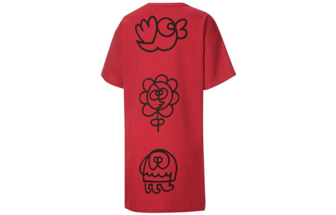 (WMNS) x Sukienka z krótkim rękawem Mr Doodle w kolorze czerwonym